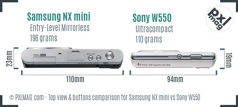 Samsung NX mini vs Sony W550 top view buttons comparison