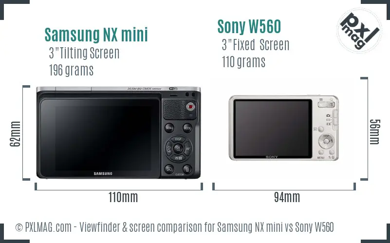 Samsung NX mini vs Sony W560 Screen and Viewfinder comparison