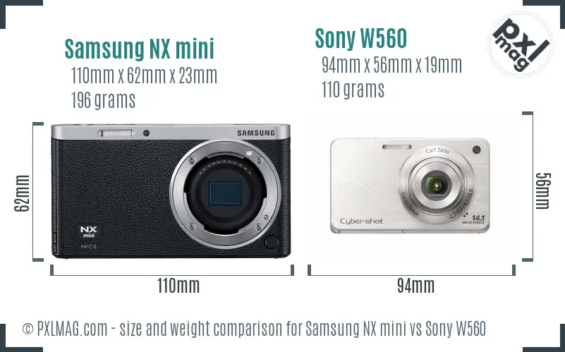 Samsung NX mini vs Sony W560 size comparison