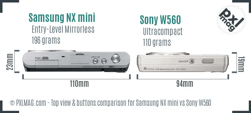 Samsung NX mini vs Sony W560 top view buttons comparison