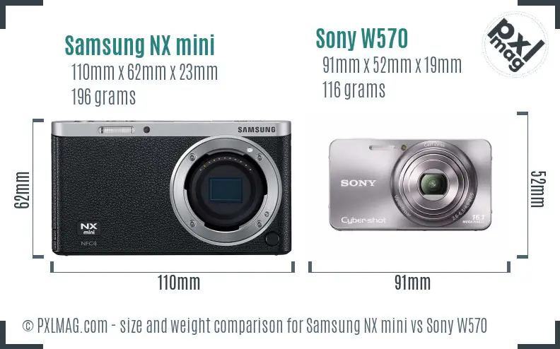 Samsung NX mini vs Sony W570 size comparison