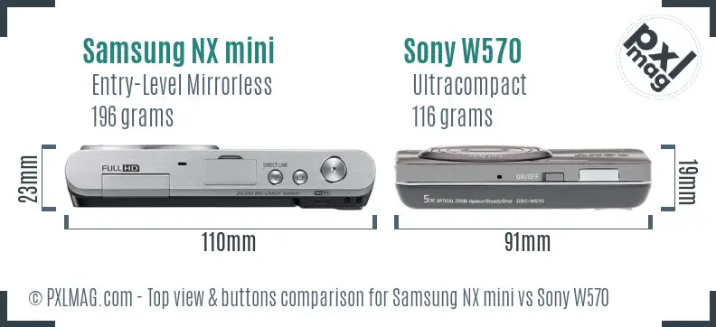 Samsung NX mini vs Sony W570 top view buttons comparison