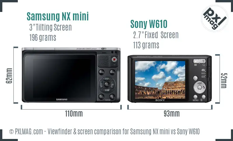 Samsung NX mini vs Sony W610 Screen and Viewfinder comparison