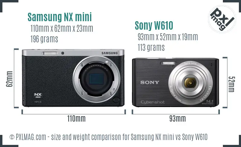 Samsung NX mini vs Sony W610 size comparison