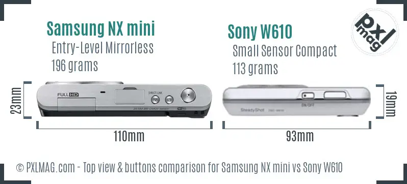 Samsung NX mini vs Sony W610 top view buttons comparison