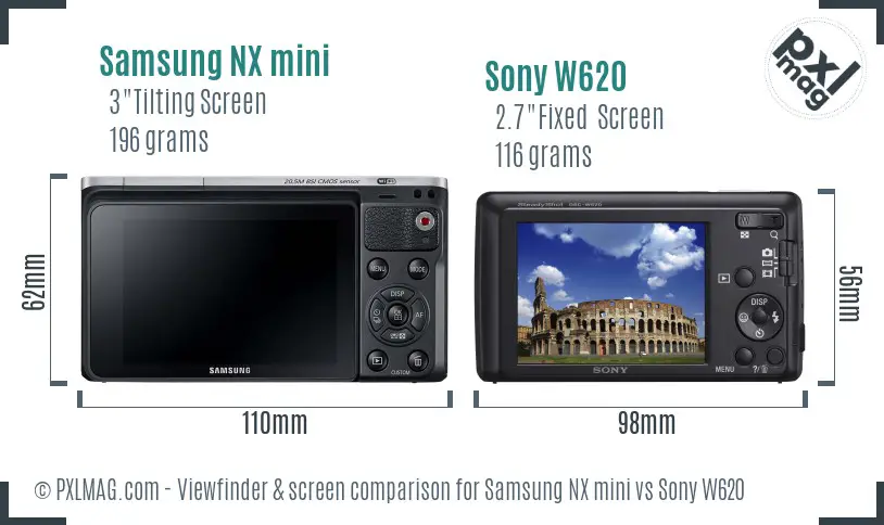 Samsung NX mini vs Sony W620 Screen and Viewfinder comparison