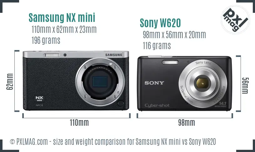 Samsung NX mini vs Sony W620 size comparison
