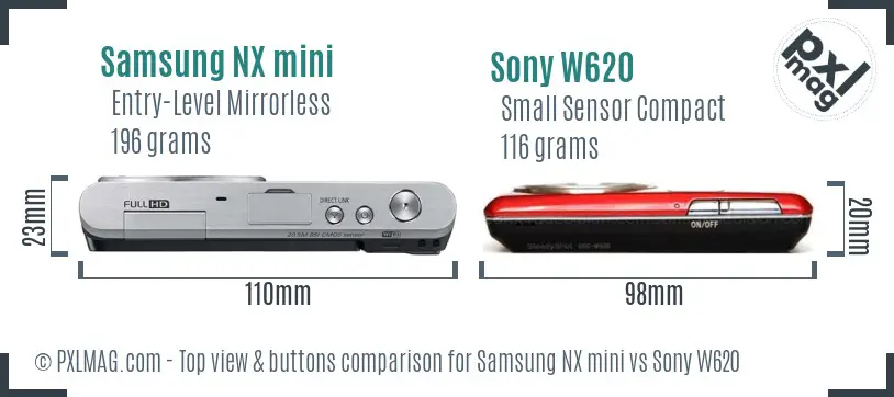 Samsung NX mini vs Sony W620 top view buttons comparison