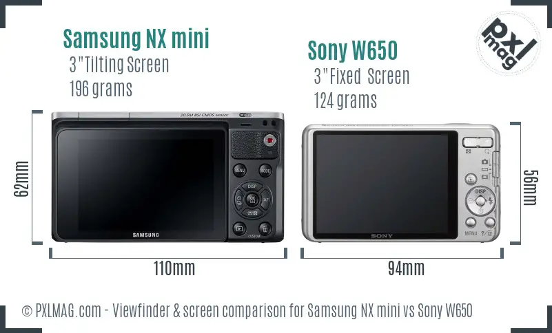 Samsung NX mini vs Sony W650 Screen and Viewfinder comparison