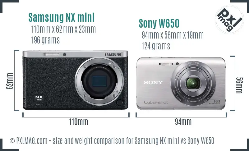 Samsung NX mini vs Sony W650 size comparison