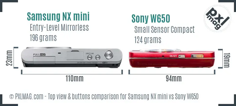 Samsung NX mini vs Sony W650 top view buttons comparison