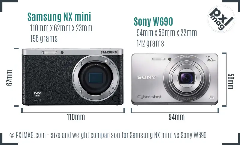 Samsung NX mini vs Sony W690 size comparison