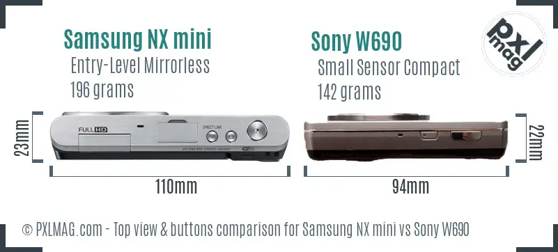 Samsung NX mini vs Sony W690 top view buttons comparison