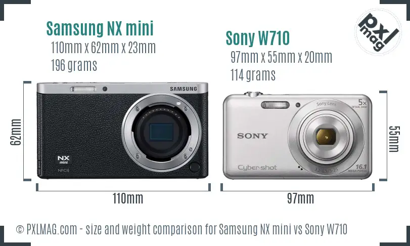 Samsung NX mini vs Sony W710 size comparison