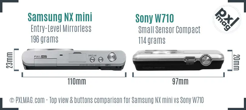 Samsung NX mini vs Sony W710 top view buttons comparison