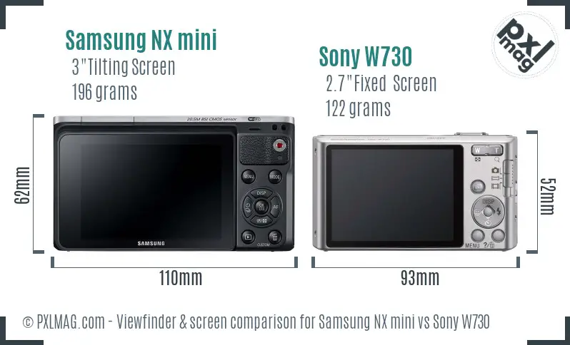 Samsung NX mini vs Sony W730 Screen and Viewfinder comparison