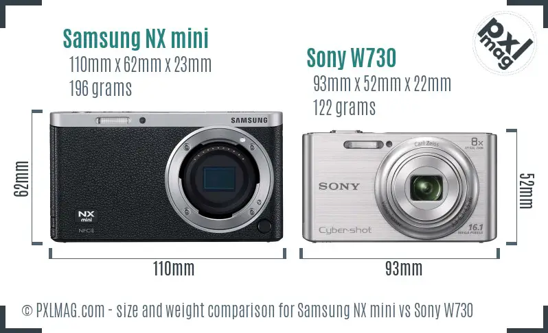 Samsung NX mini vs Sony W730 size comparison