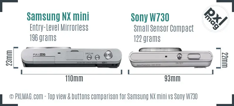 Samsung NX mini vs Sony W730 top view buttons comparison