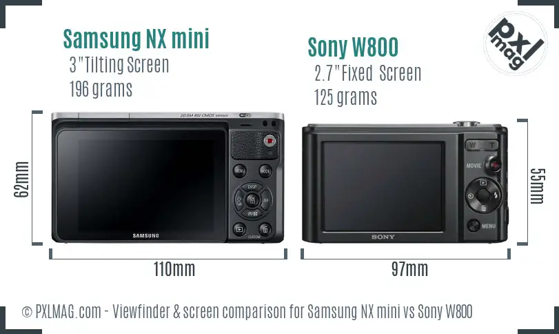 Samsung NX mini vs Sony W800 Screen and Viewfinder comparison