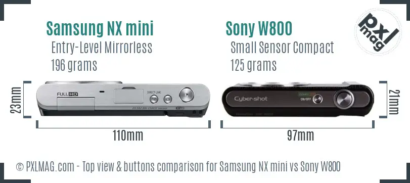 Samsung NX mini vs Sony W800 top view buttons comparison