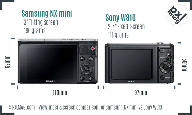 Samsung NX mini vs Sony W810 Screen and Viewfinder comparison