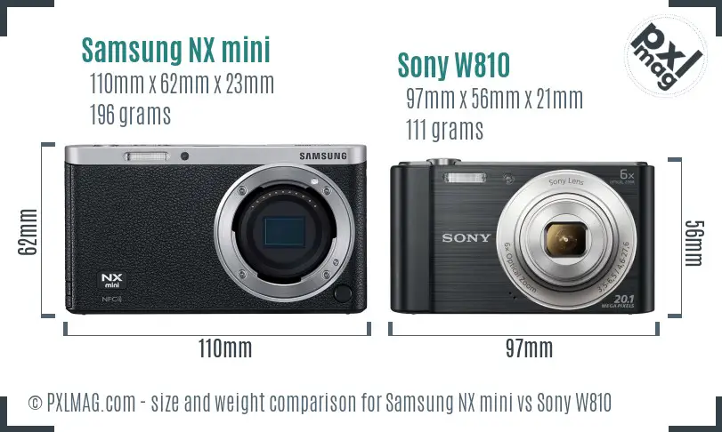Samsung NX mini vs Sony W810 size comparison