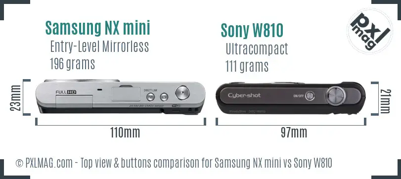 Samsung NX mini vs Sony W810 top view buttons comparison