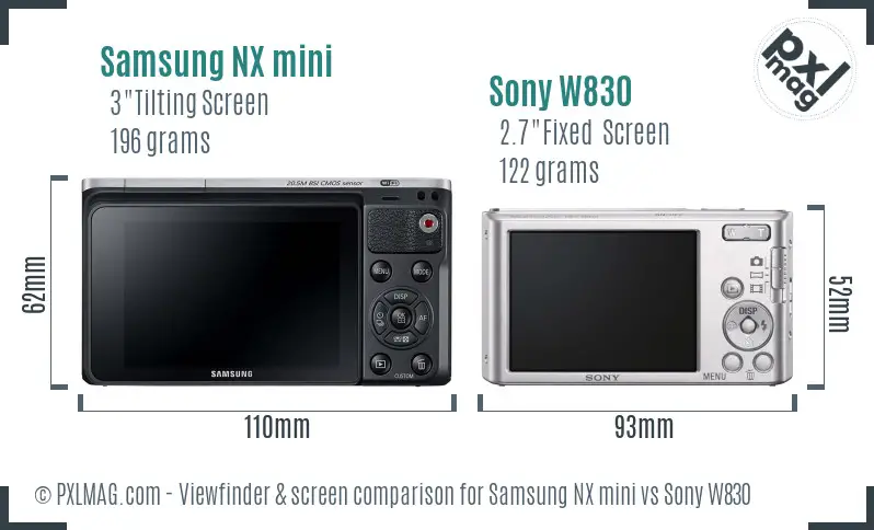 Samsung NX mini vs Sony W830 Screen and Viewfinder comparison