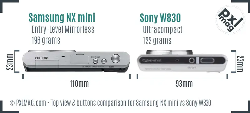 Samsung NX mini vs Sony W830 top view buttons comparison