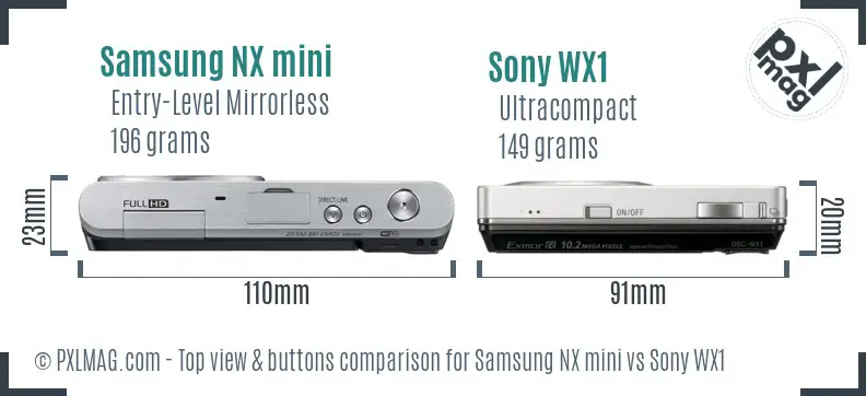 Samsung NX mini vs Sony WX1 top view buttons comparison