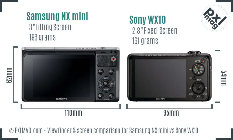 Samsung NX mini vs Sony WX10 Screen and Viewfinder comparison