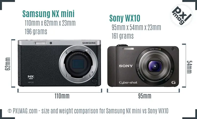 Samsung NX mini vs Sony WX10 size comparison