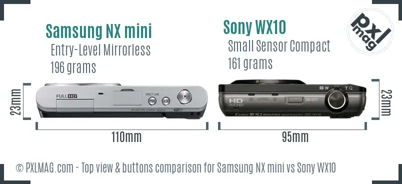Samsung NX mini vs Sony WX10 top view buttons comparison