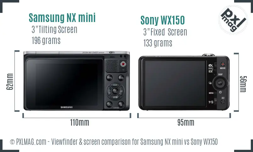 Samsung NX mini vs Sony WX150 Screen and Viewfinder comparison