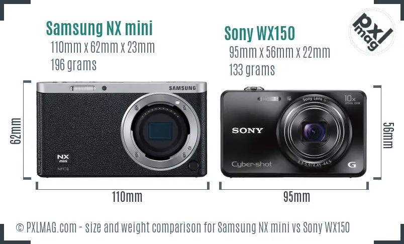Samsung NX mini vs Sony WX150 size comparison