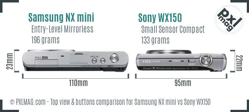 Samsung NX mini vs Sony WX150 top view buttons comparison