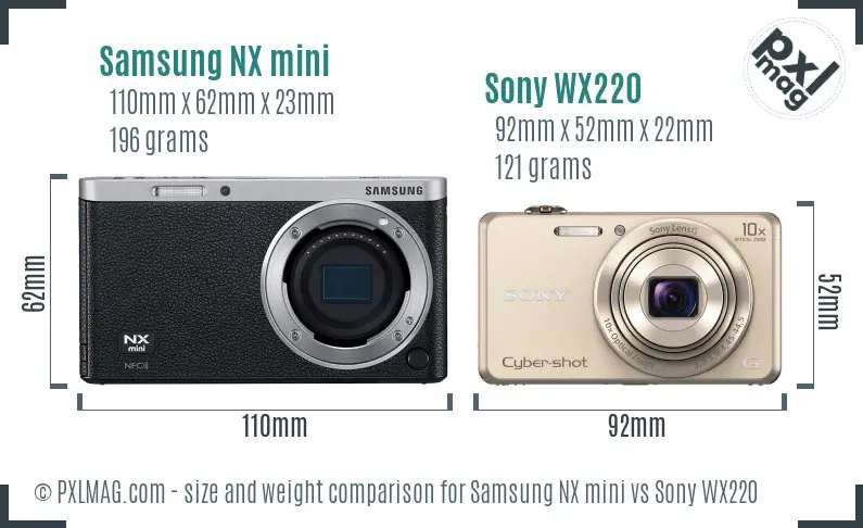 Samsung NX mini vs Sony WX220 size comparison