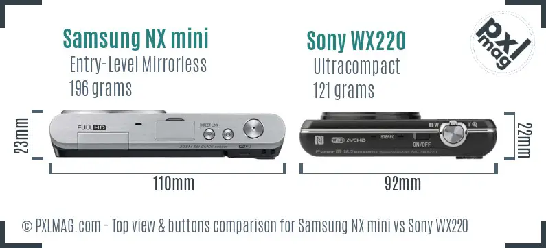 Samsung NX mini vs Sony WX220 top view buttons comparison