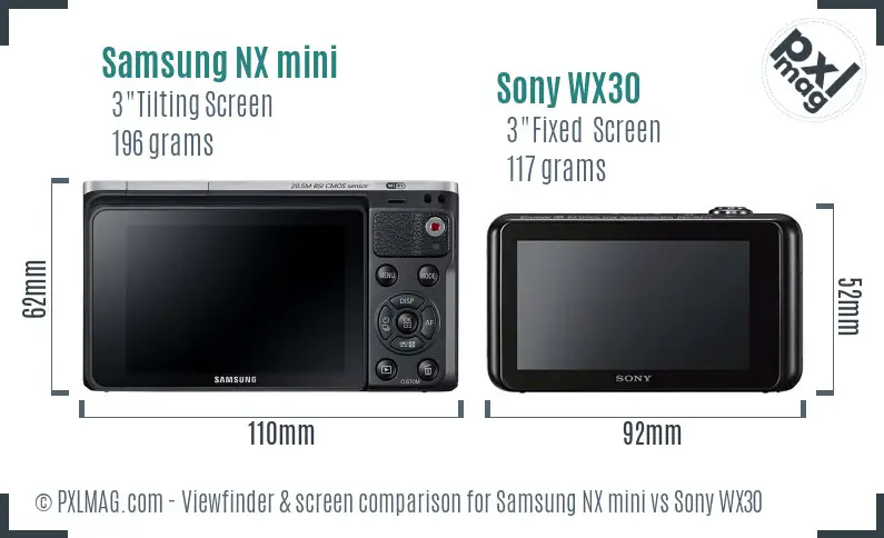 Samsung NX mini vs Sony WX30 Screen and Viewfinder comparison