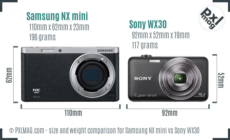 Samsung NX mini vs Sony WX30 size comparison