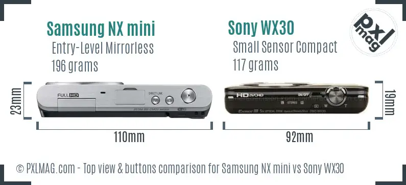 Samsung NX mini vs Sony WX30 top view buttons comparison