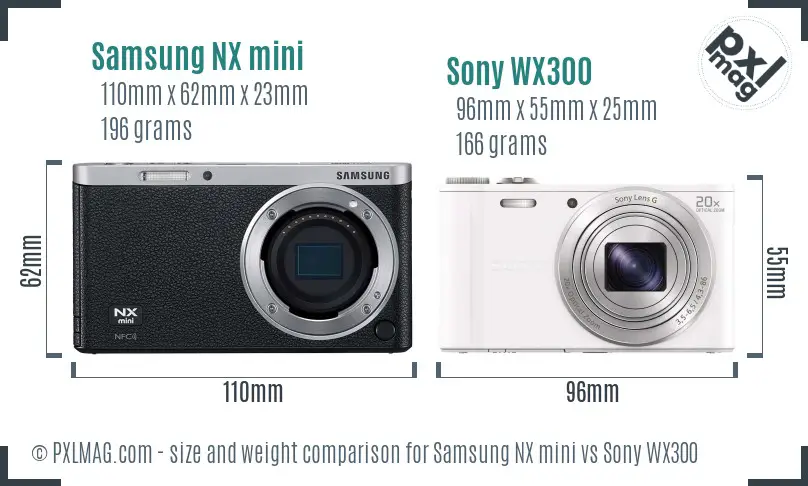 Samsung NX mini vs Sony WX300 size comparison