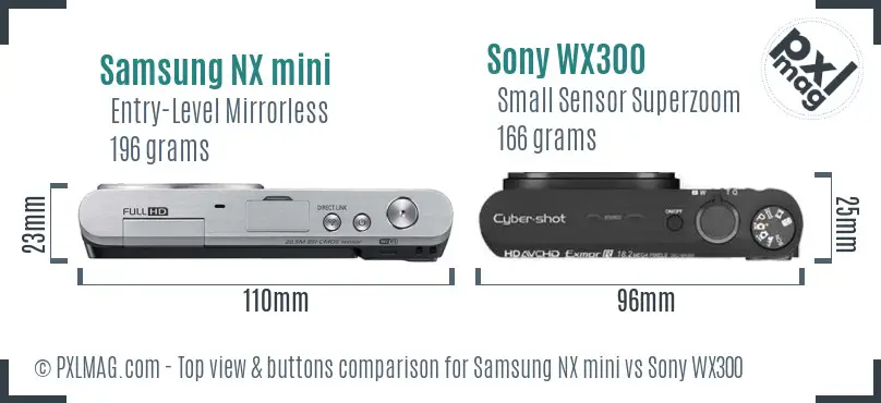 Samsung NX mini vs Sony WX300 top view buttons comparison