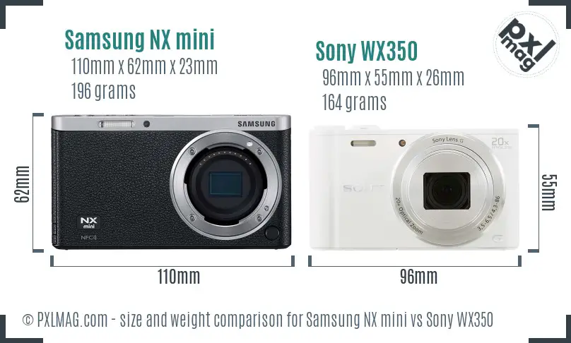 Samsung NX mini vs Sony WX350 size comparison