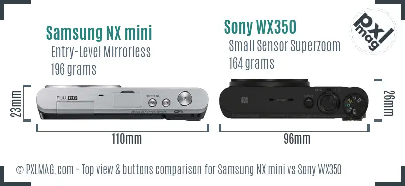 Samsung NX mini vs Sony WX350 top view buttons comparison