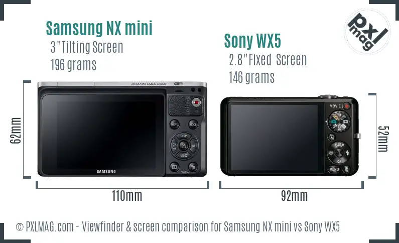 Samsung NX mini vs Sony WX5 Screen and Viewfinder comparison