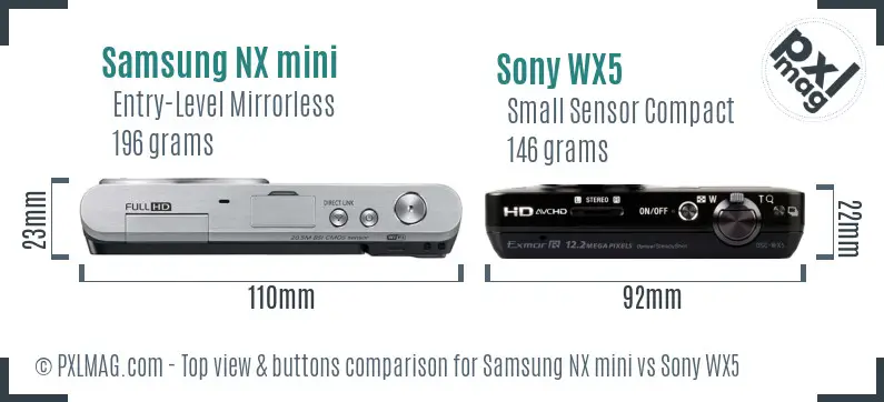 Samsung NX mini vs Sony WX5 top view buttons comparison