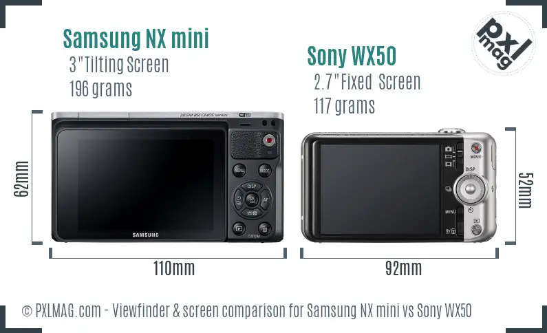 Samsung NX mini vs Sony WX50 Screen and Viewfinder comparison