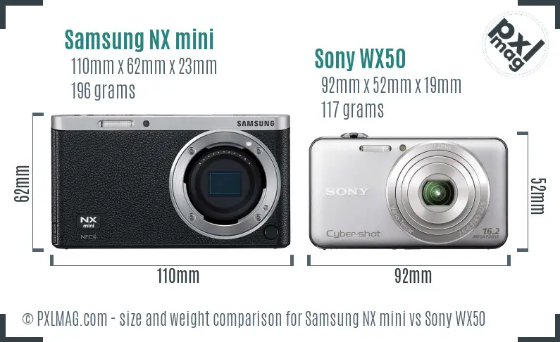 Samsung NX mini vs Sony WX50 size comparison