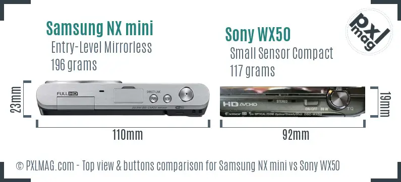 Samsung NX mini vs Sony WX50 top view buttons comparison